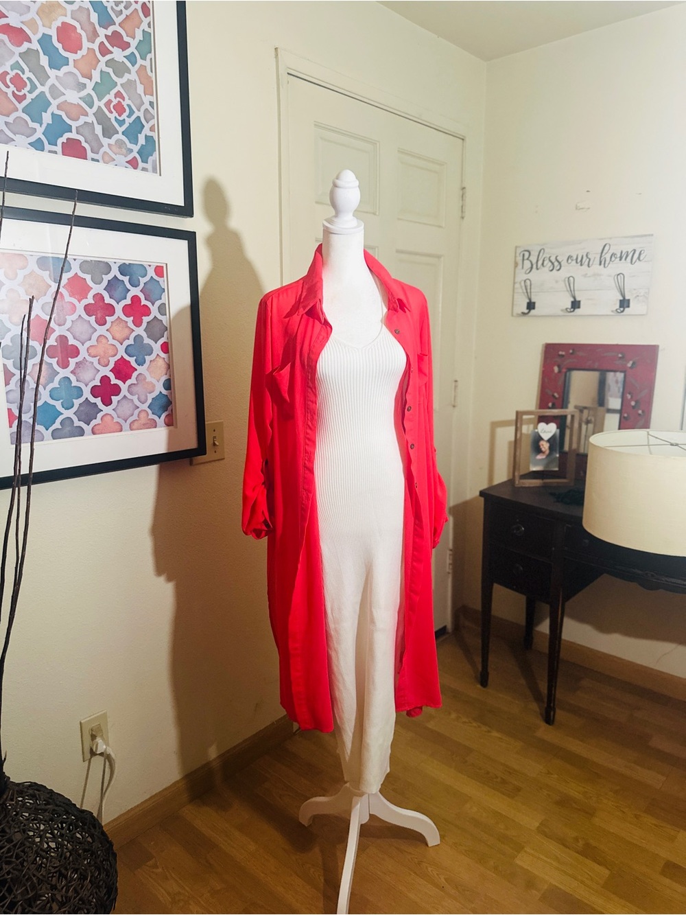 Women’s Red Longline Shirt Jacket - Brand Unknown